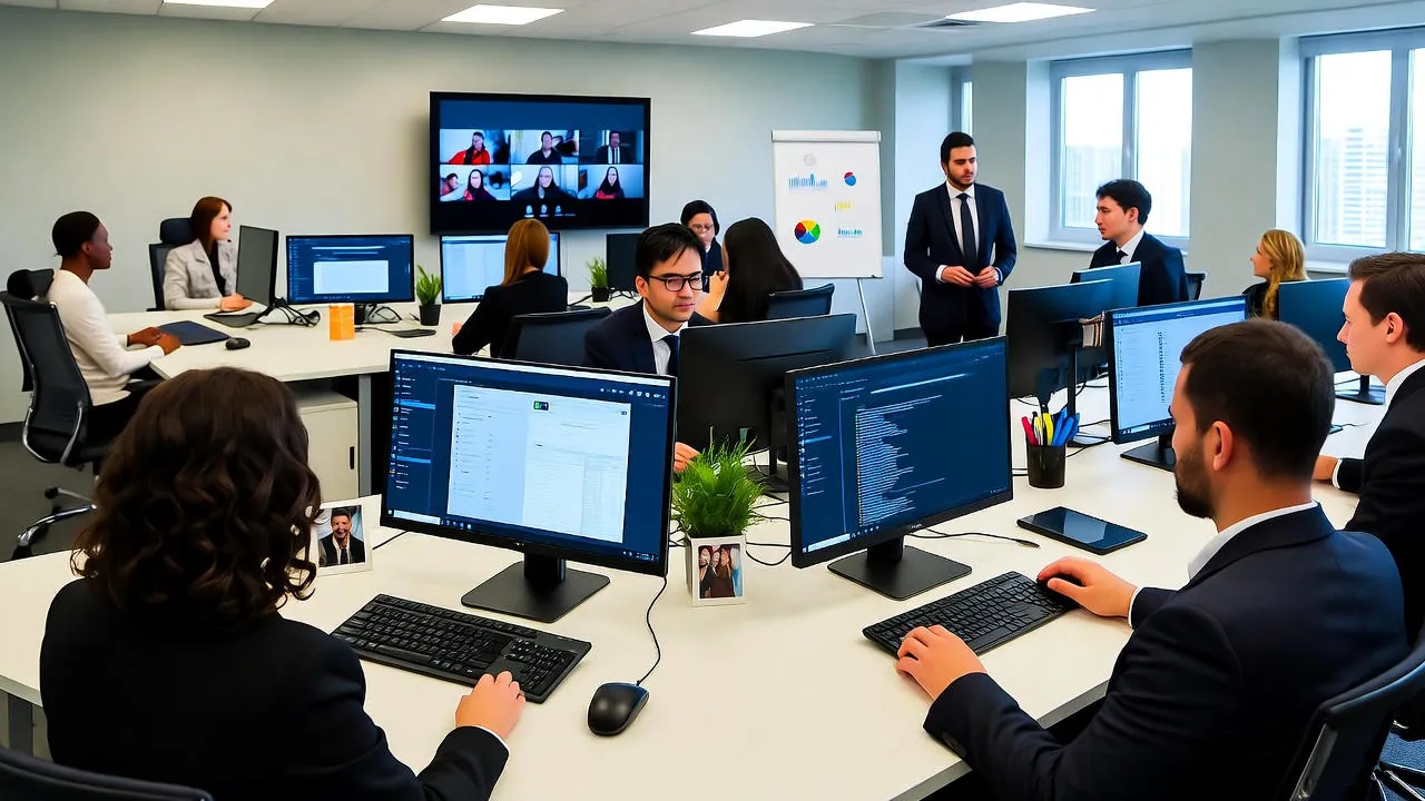 Infografía de colaboración cloud y flujo de datos de tacógrafo entre departamentos